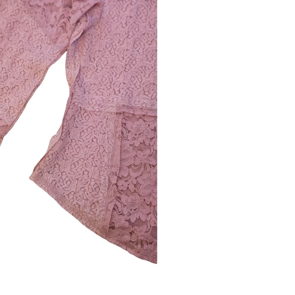 Free People Womens Lace Boat Neck Bell Sleeve Top Dusty Rose Pink Large